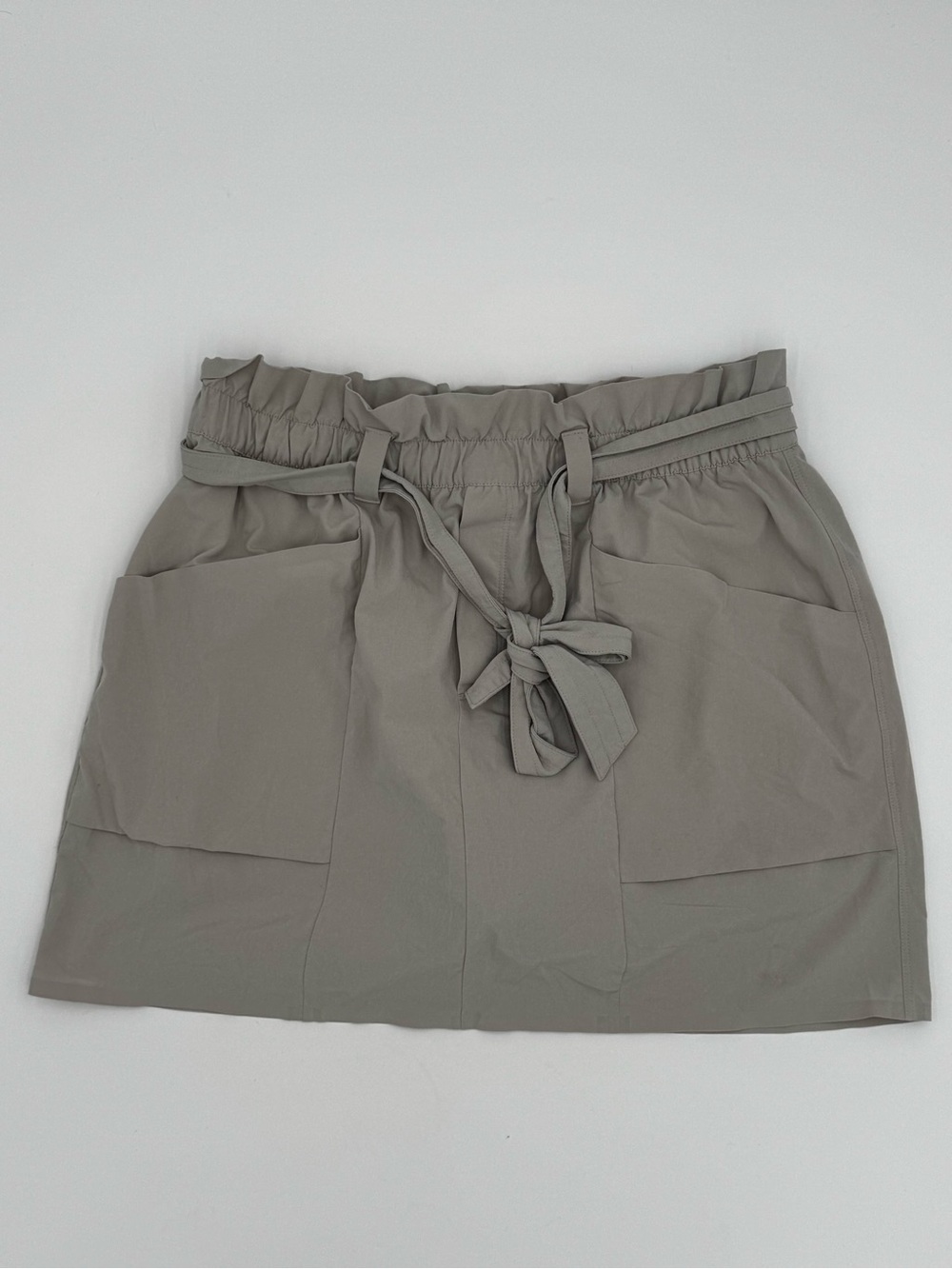Athleta High Waist Paperbag Mini Skirt with Tie - Taupe